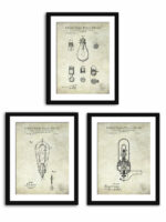 Set of three Thomas Edison light invention patent illustrations.