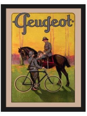 1908 Peugeot Bicycle Advertising Poster with Military Messenger