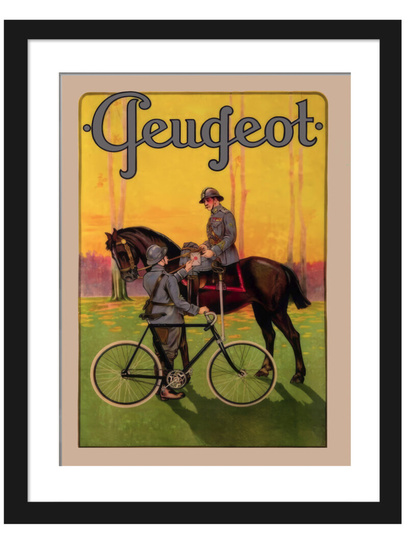 1908 Peugeot Bicycle Advertising Poster with Military Messenger