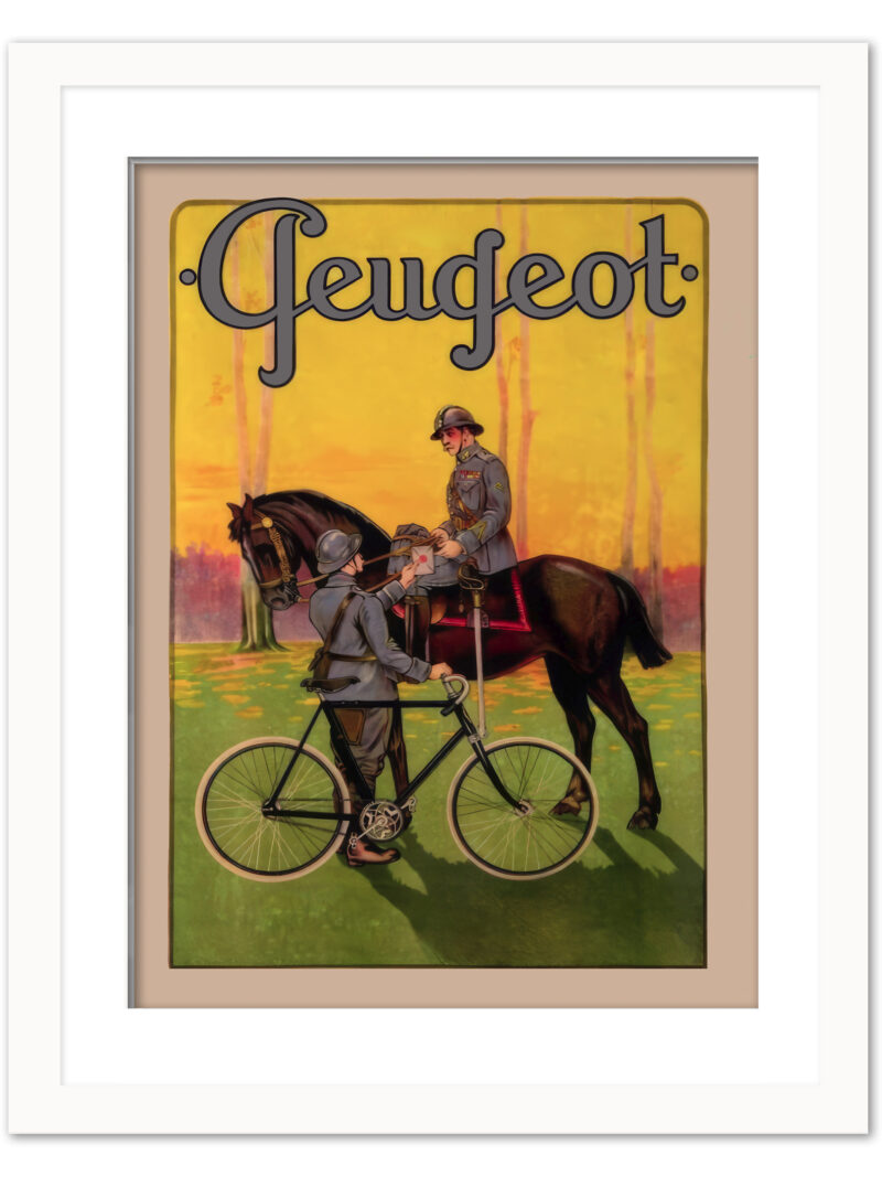 1908 Peugeot Bicycle Advertising Poster with Military Messenger