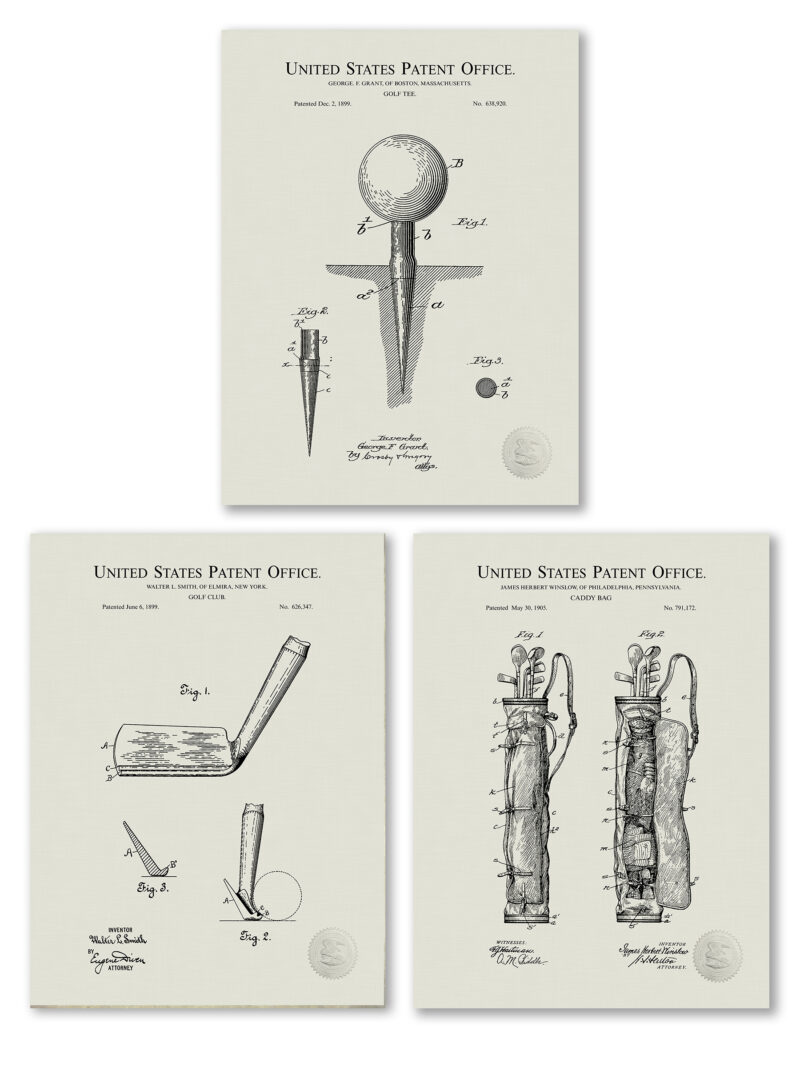 Vintage golf patent print of a 1899 Golf Tee