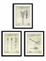 Collection of three vintage workshop hand tool patent illustrations