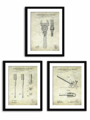 Collection of three vintage workshop hand tool patent illustrations