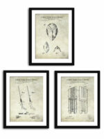 Set of three vintage hockey goalie equipment patent illustrations.