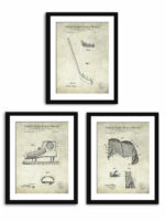 Set of three vintage hockey equipment patent illustrations.