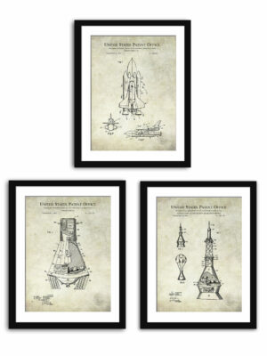 Collection of three NASA patent prints featuring space technology.