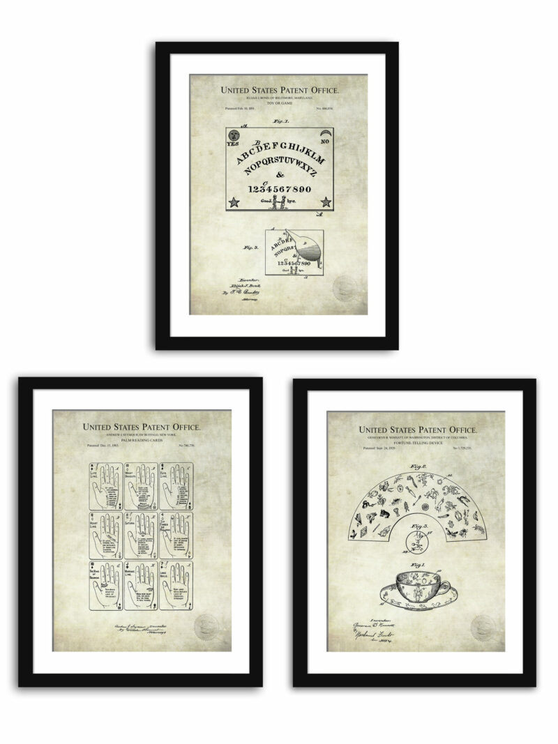 Collection of mystic and occult patent prints from the early 20th century.