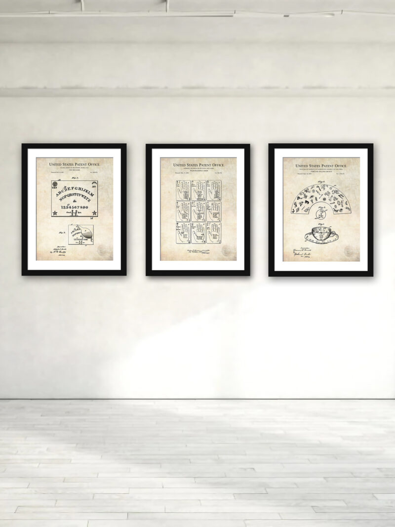 Collection of mystic and occult patent prints from the early 20th century.