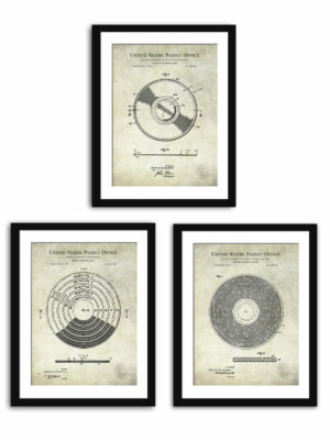 Vintage phonograph record patent illustrations set.