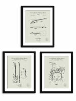 Set of vintage music instrument patent illustrations.