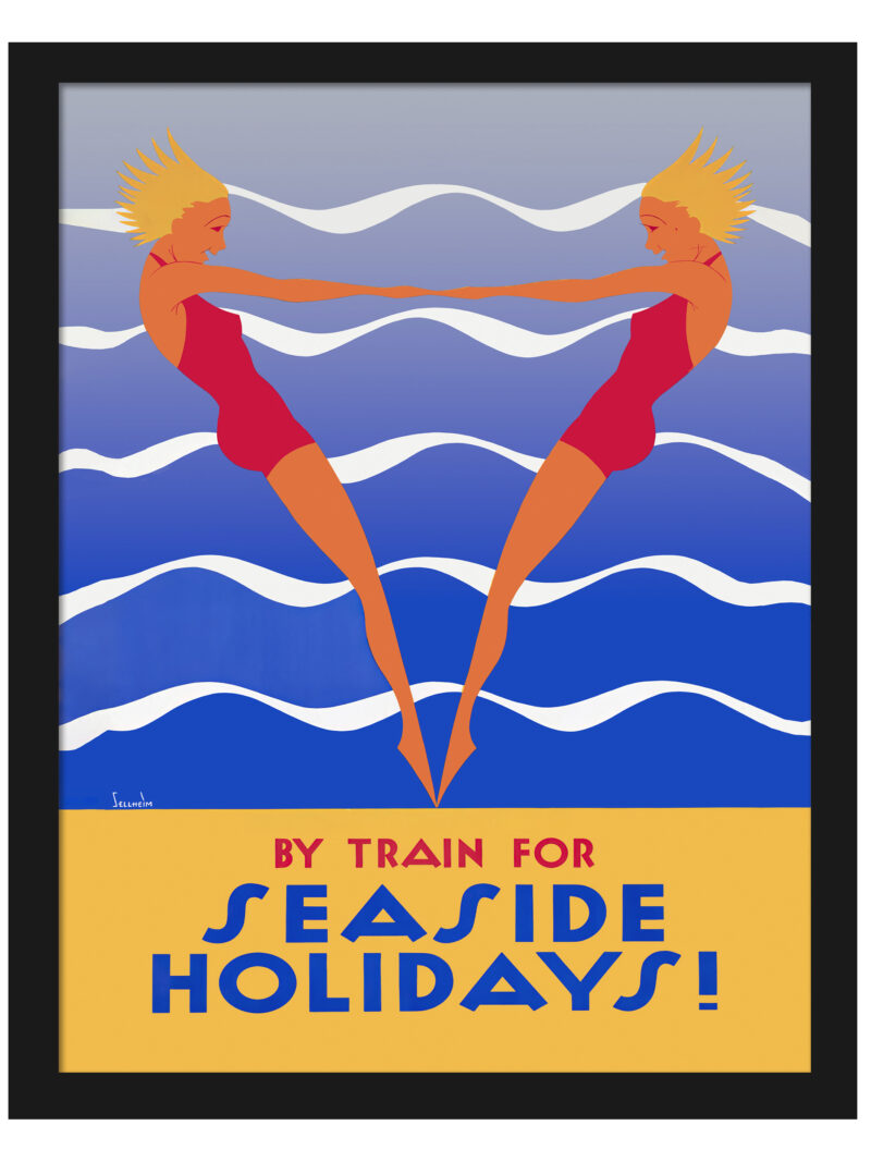 Vintage 1936 "By Train for Seaside Holidays!" Travel Poster