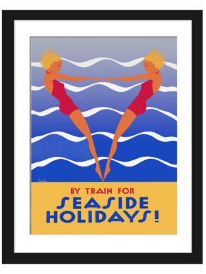 Vintage 1936 "By Train for Seaside Holidays!" Travel Poster