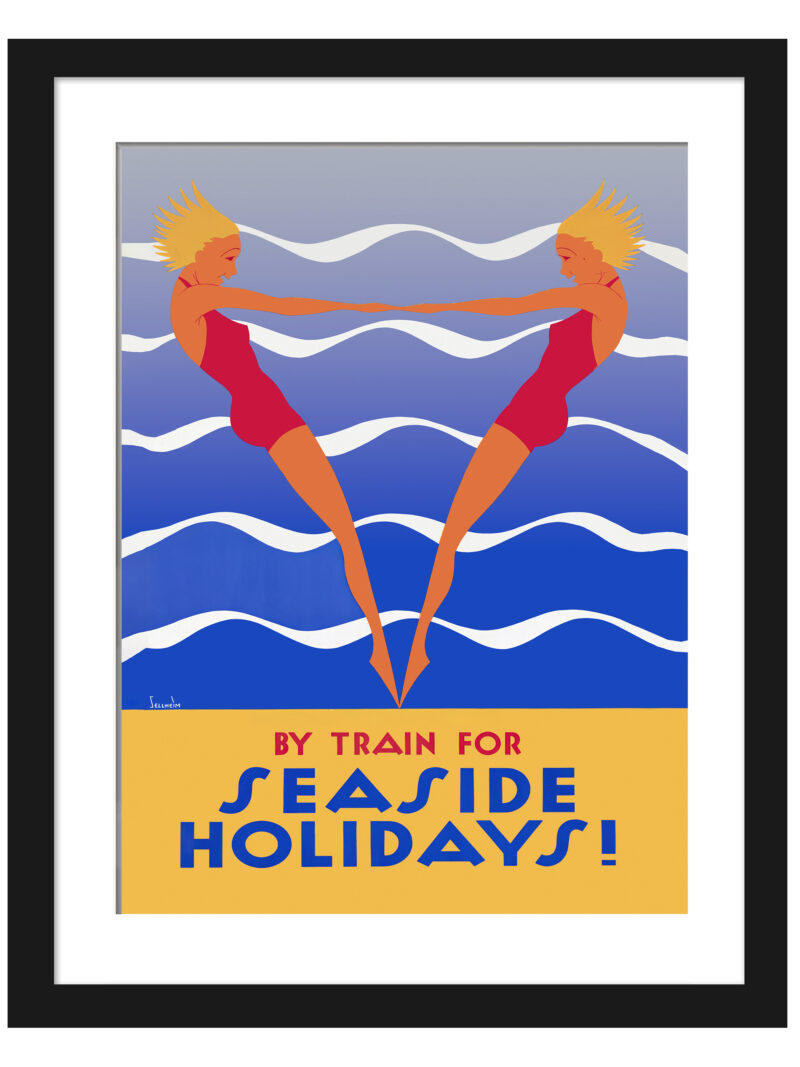 Vintage 1936 "By Train for Seaside Holidays!" Travel Poster