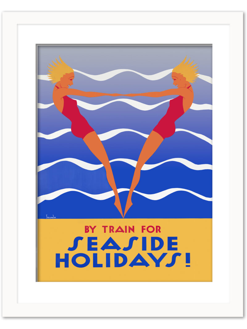 Vintage 1936 "By Train for Seaside Holidays!" Travel Poster