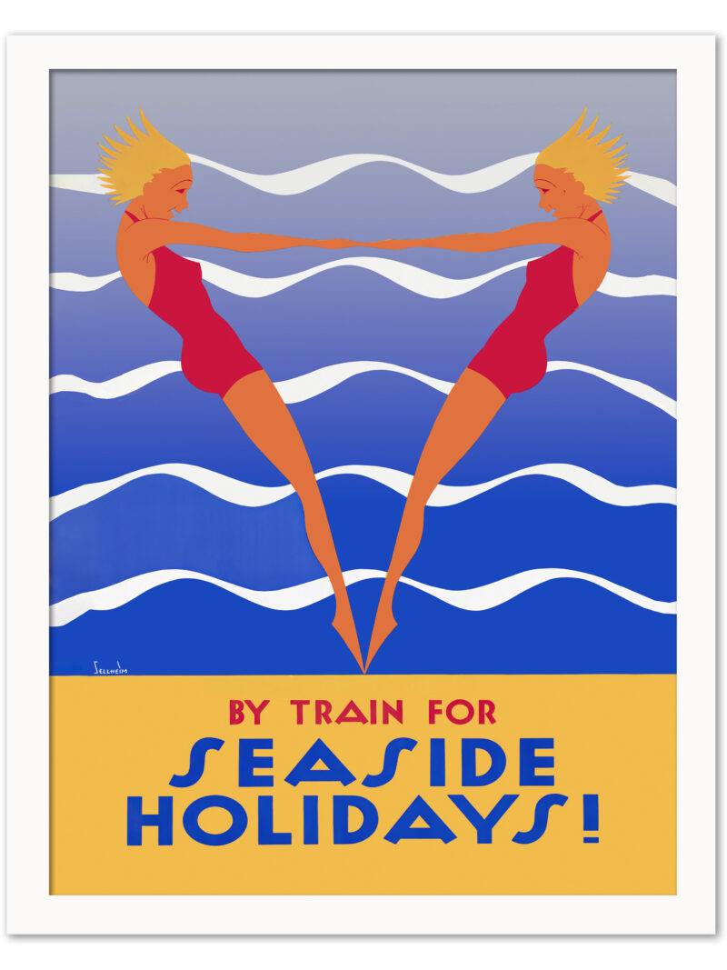 Vintage 1936 "By Train for Seaside Holidays!" Travel Poster