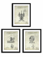 Collection of three Nikola Tesla patent illustrations, featuring engineering and scientific inventions.