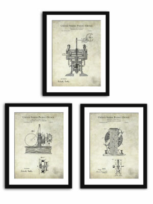 Collection of three Nikola Tesla patent illustrations, featuring engineering and scientific inventions.