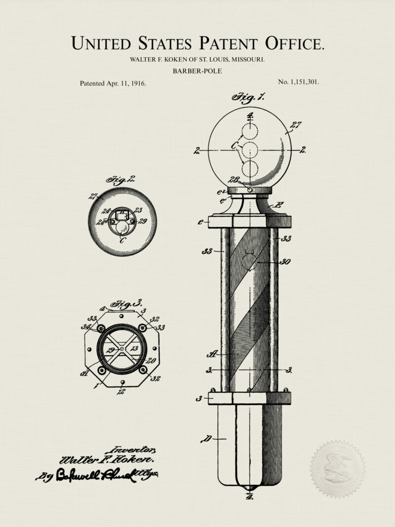 Vintage patent illustration of a barber's shaving mug and brush from 1900.