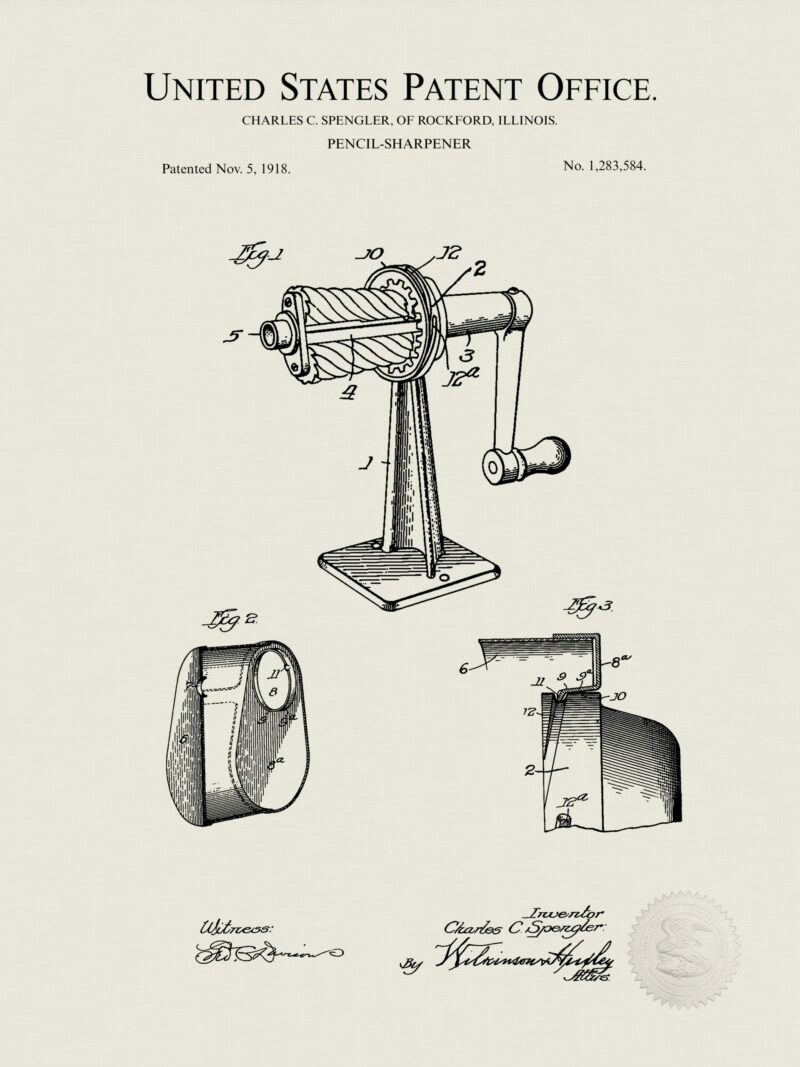 Collection of three vintage school-related patent illustrations.