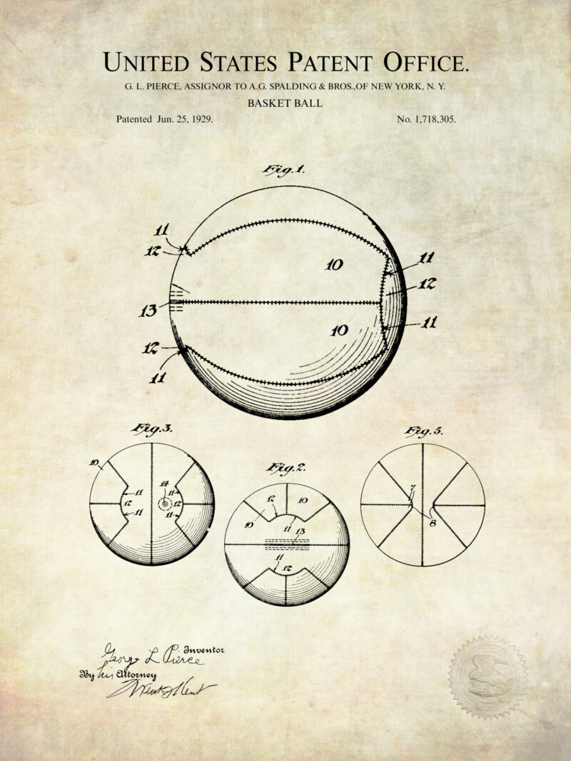 Vintage basketball patent print collection