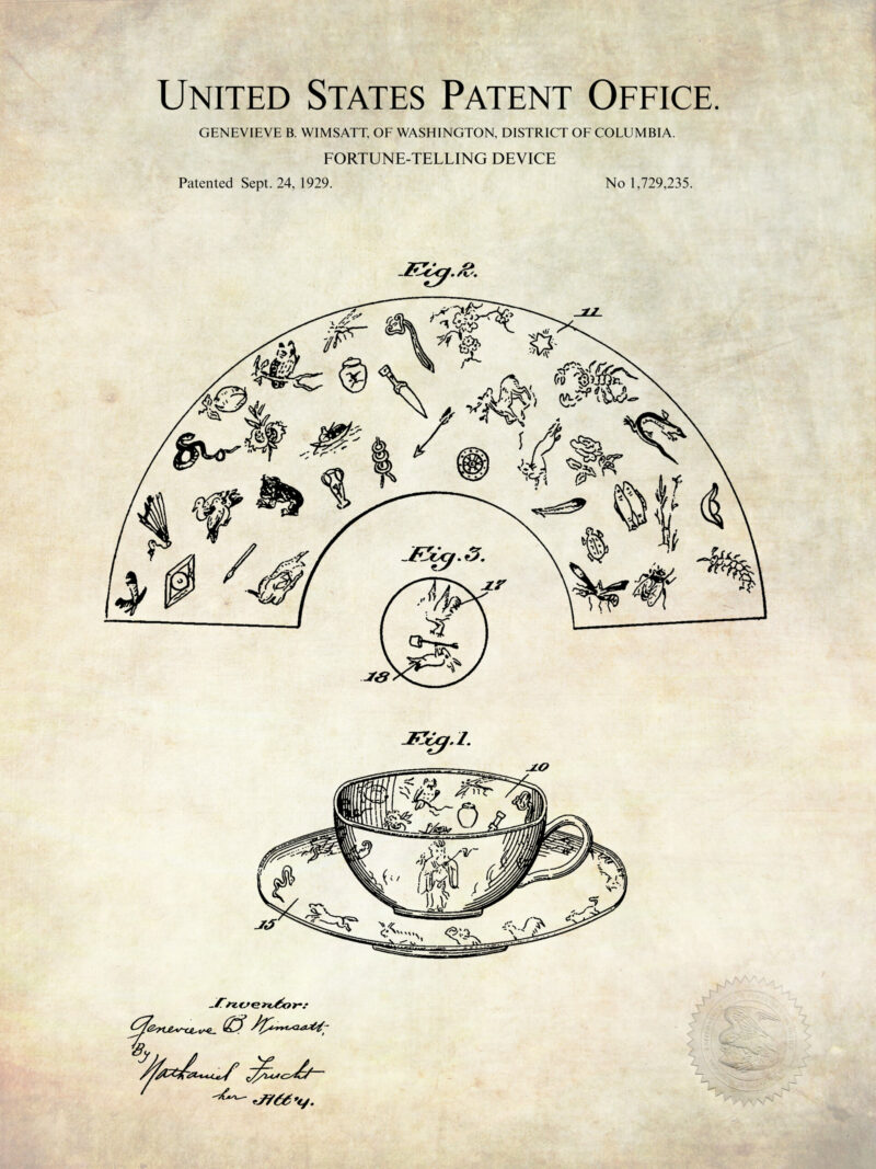 Collection of mystic and occult patent prints from the early 20th century.