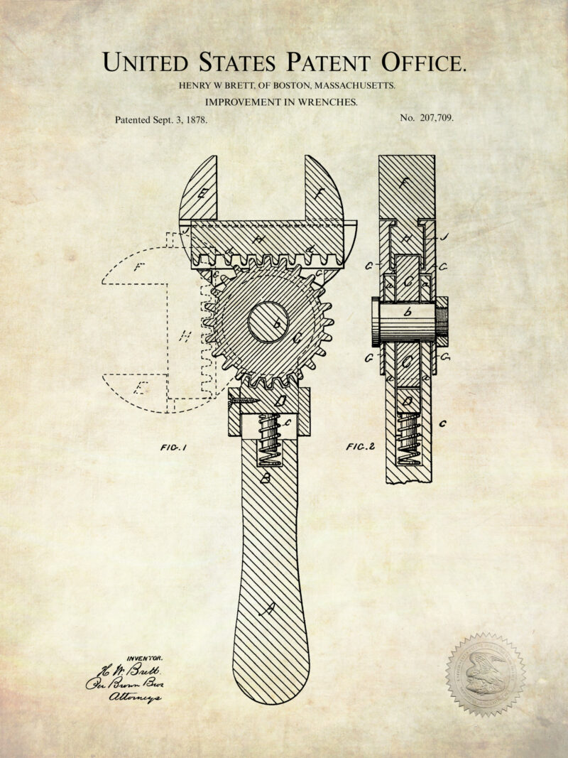 Collection of three vintage workshop hand tool patent illustrations