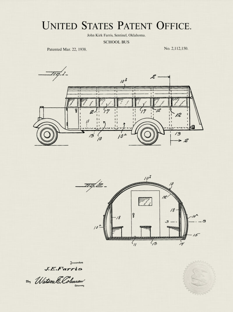 Collection of three vintage school-related patent illustrations.