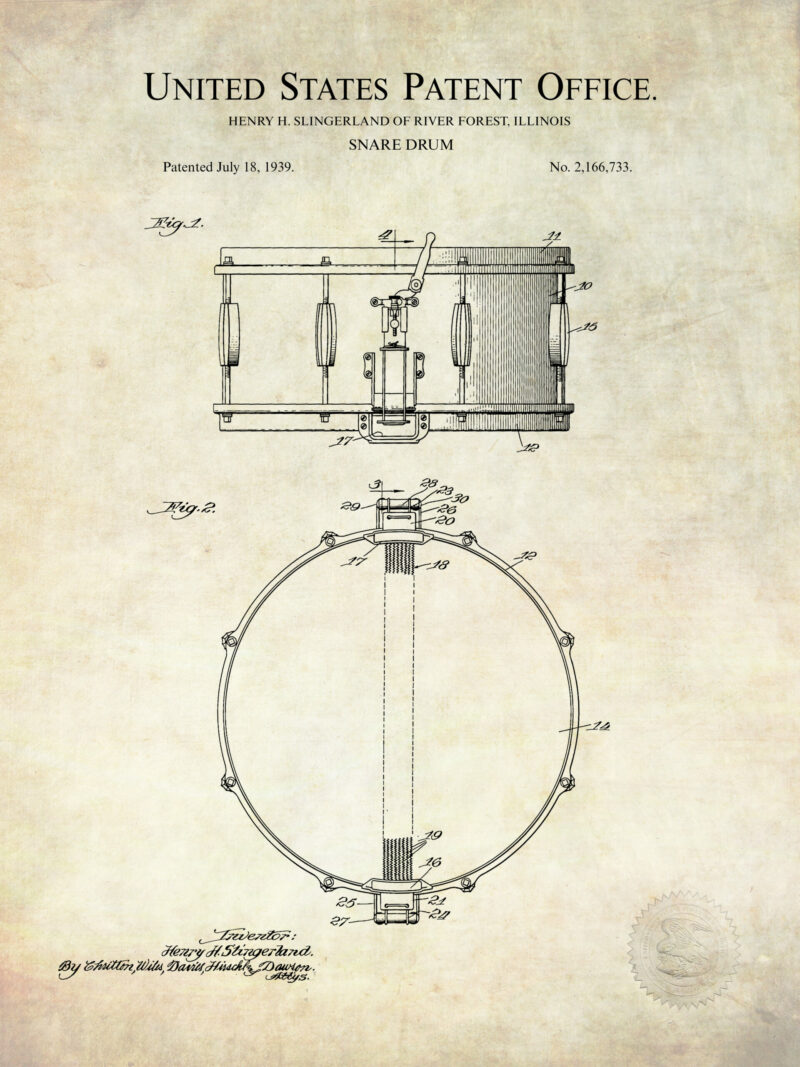 Vintage Drum Patent Art Prints Set