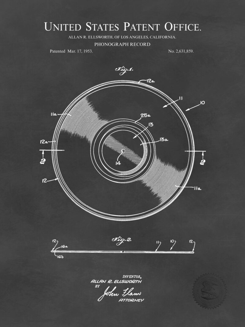 Collection of three vintage DJ equipment patent illustrations.