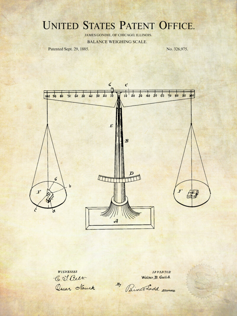 Set of three law-themed patent illustrations, ideal for professional office decor.