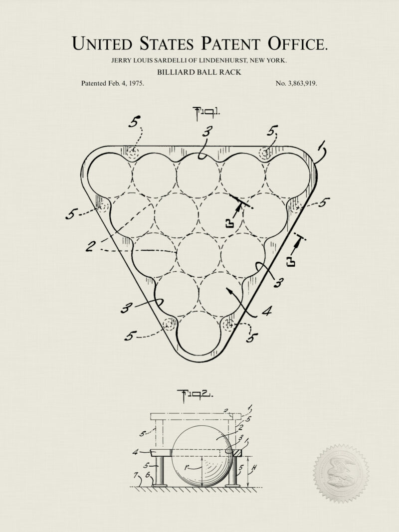 Collection of three vintage billiard equipment patent illustrations.