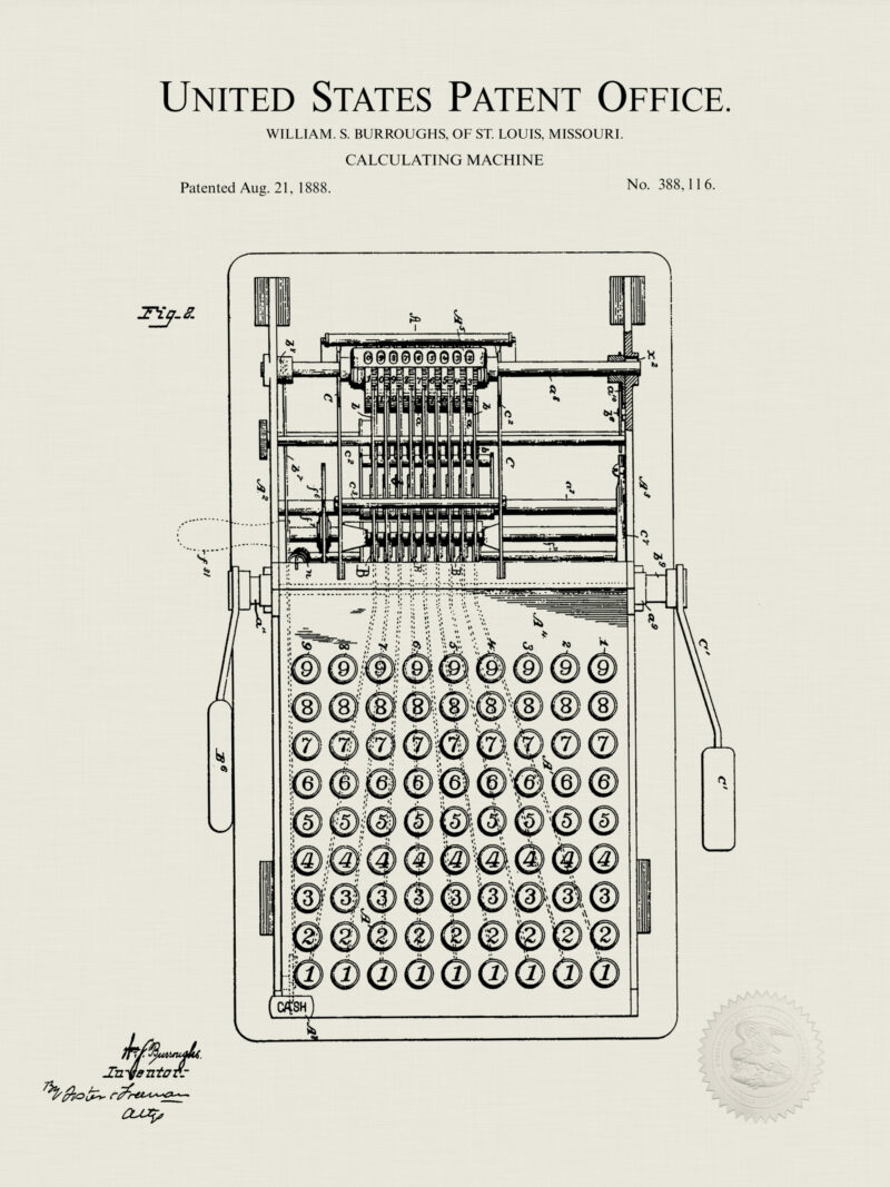 Set of three vintage accountant's tool patent illustrations.