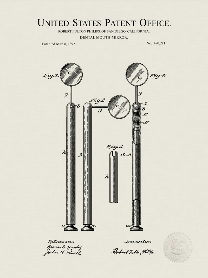 Collection of three vintage dental tool patent illustrations.