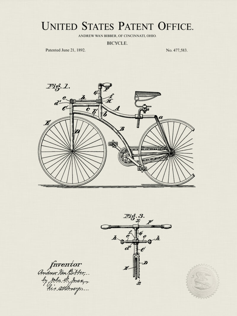 Antique bicycle patent prints