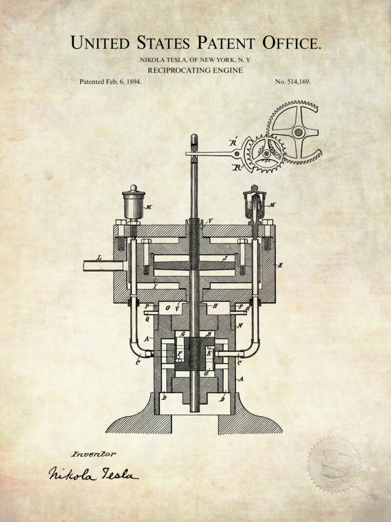Collection of three Nikola Tesla patent illustrations, featuring engineering and scientific inventions.