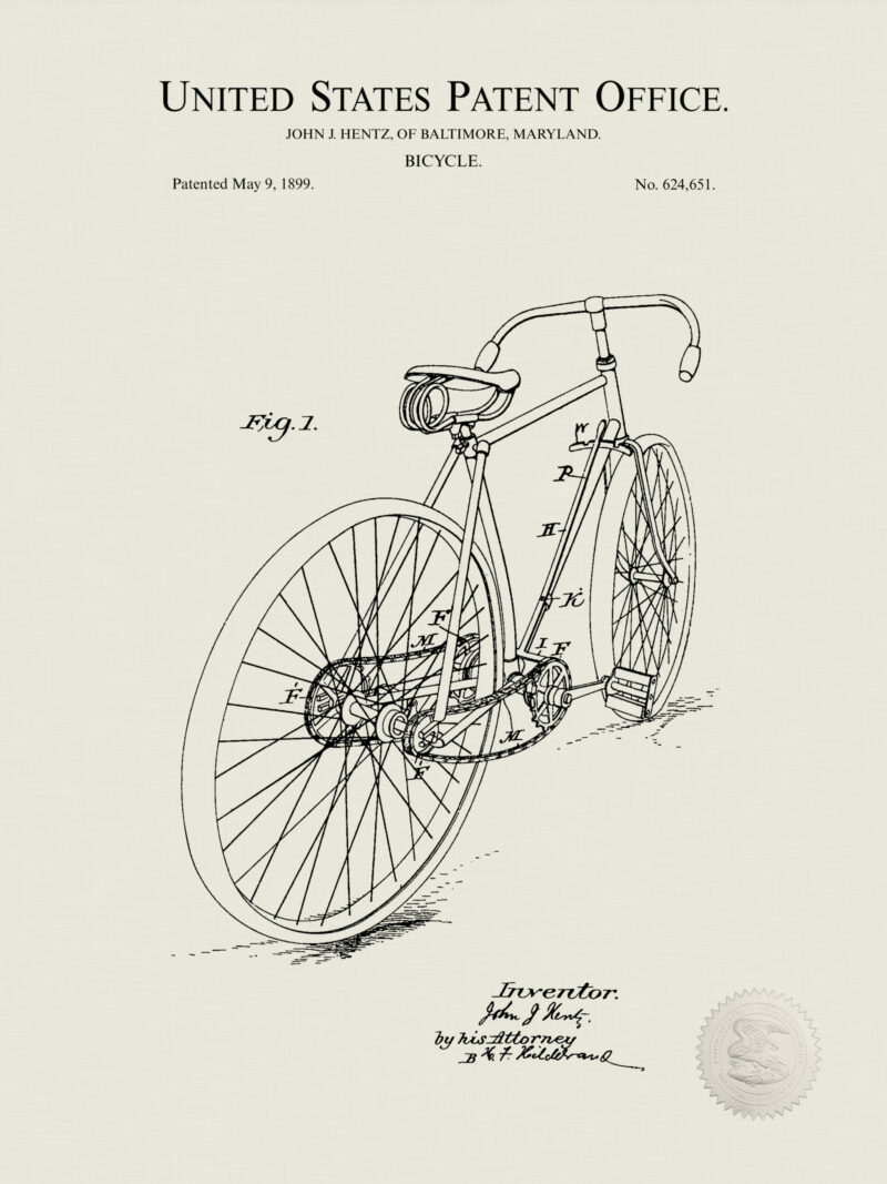 Antique bicycle patent prints