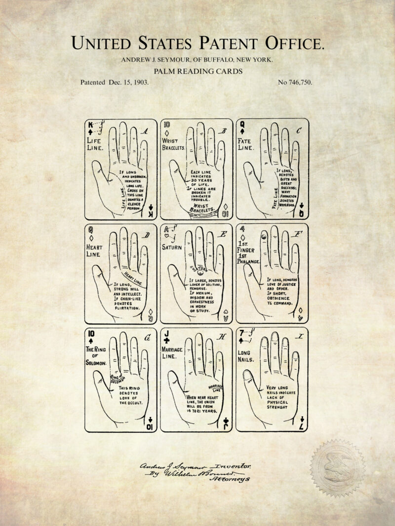 Collection of mystic and occult patent prints from the early 20th century.