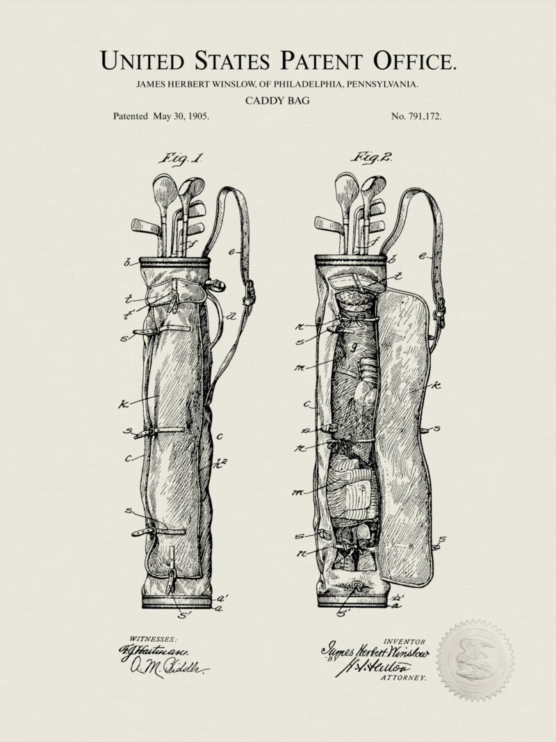 Vintage golf patent print of a 1899 Golf Tee