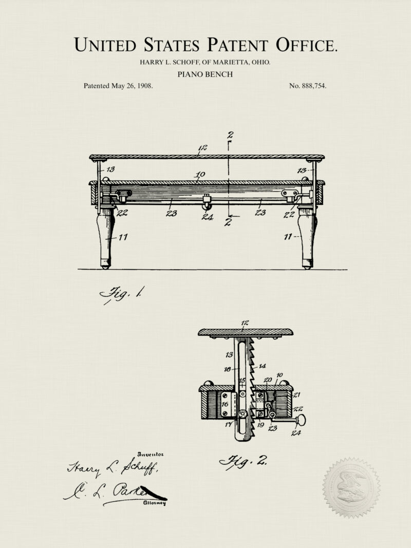 1878 Grand Piano-Forte Patent Print