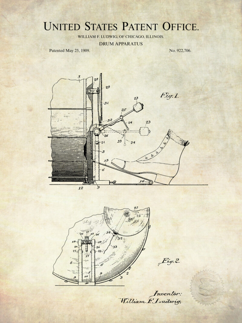 Vintage Drum Patent Art Prints Set