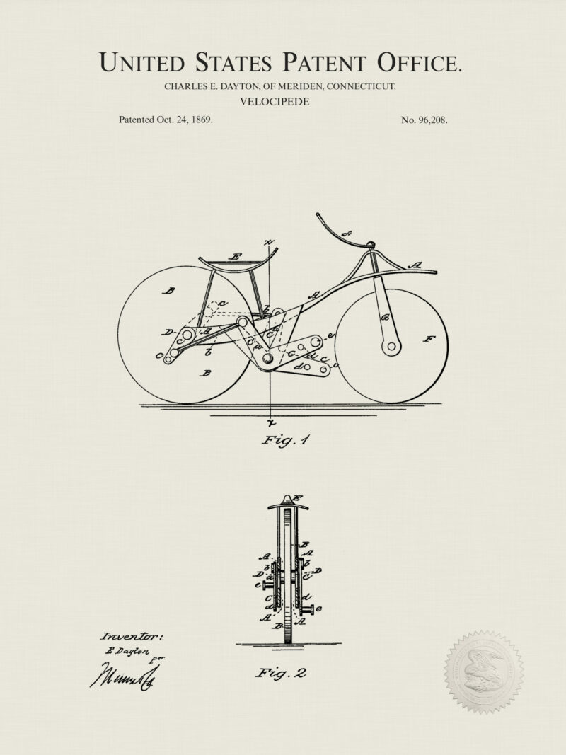 Antique bicycle patent prints