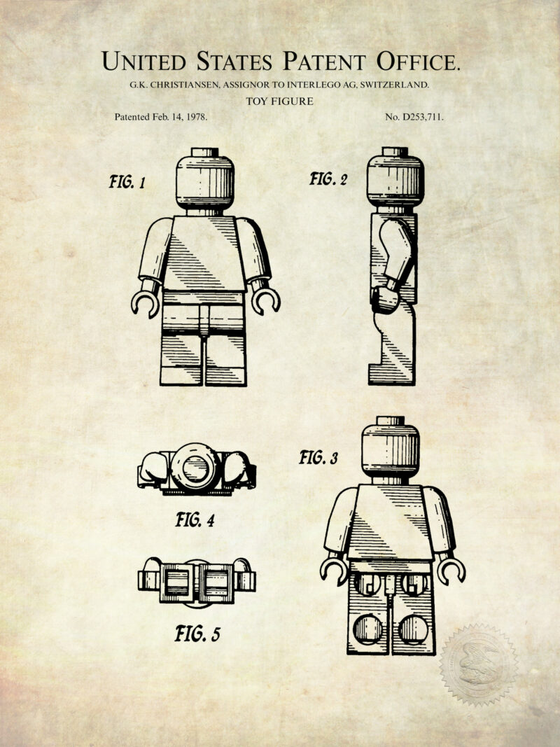 Collection of three vintage building blocks patent illustrations.