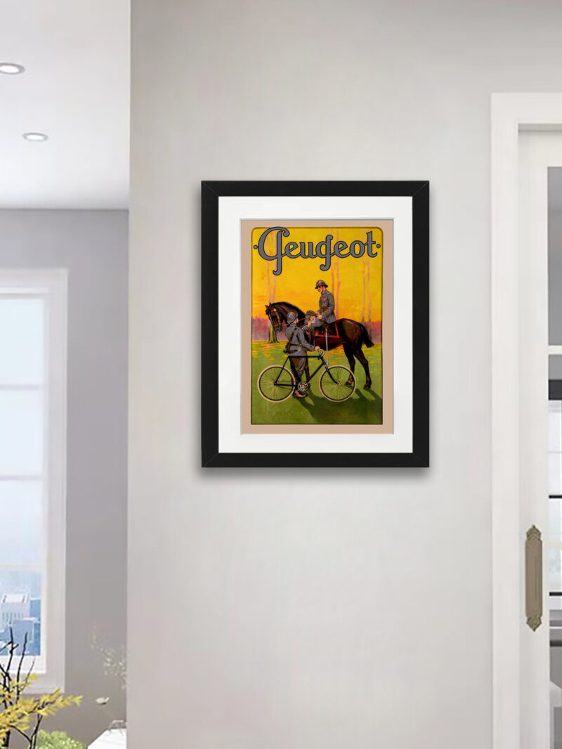 1908 Peugeot Bicycle Advertising Poster with Military Messenger