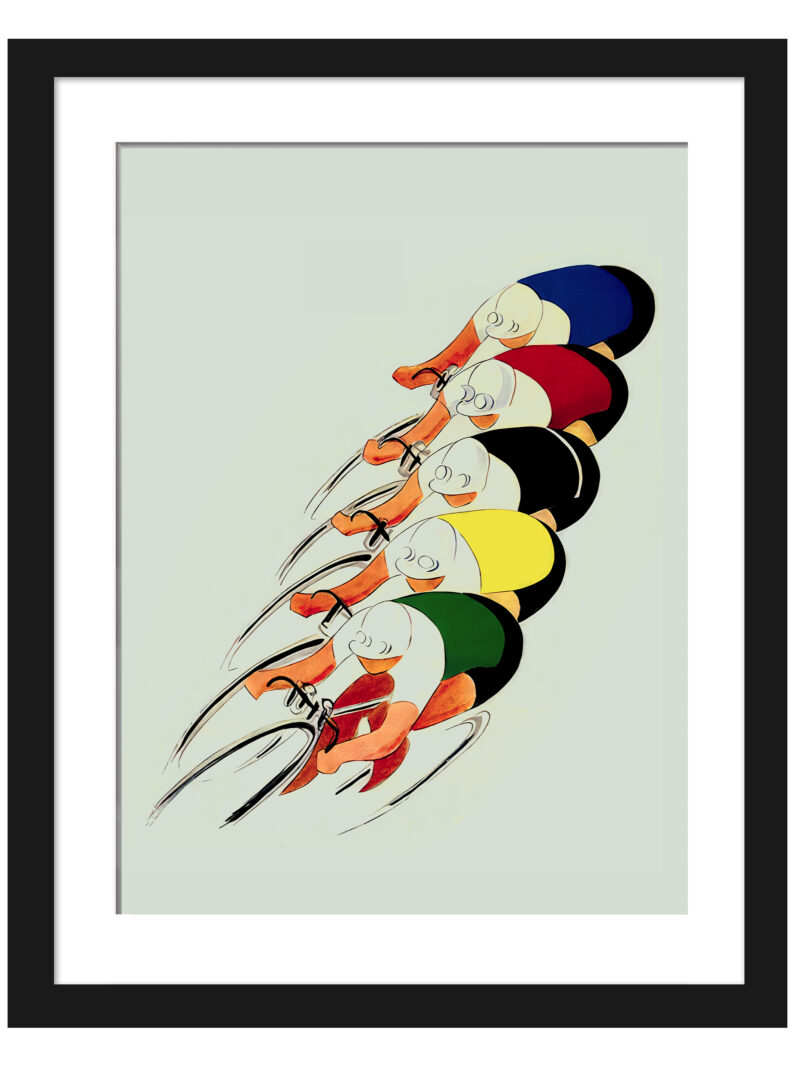 1947 UCI World Road Cycling Championships vintage poster with colorful cyclists in motion