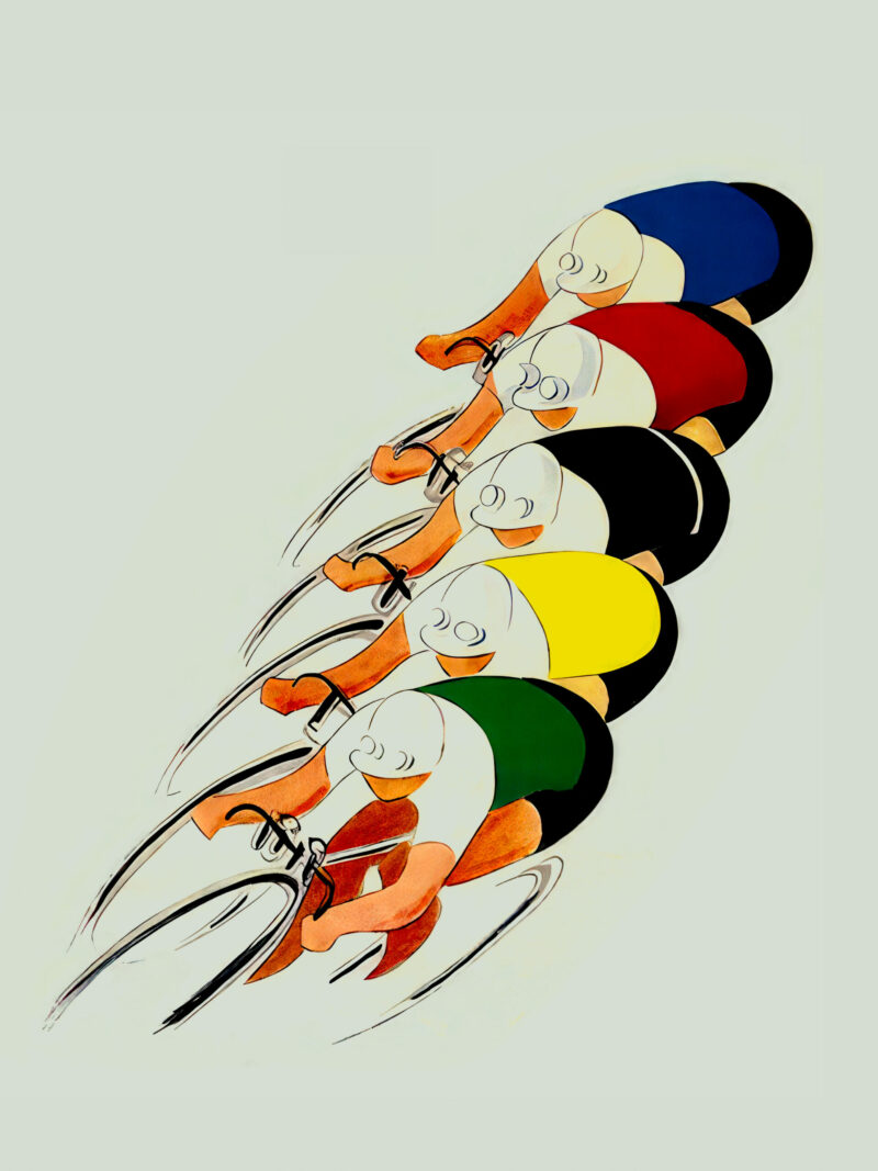 1947 UCI World Road Cycling Championships vintage poster with colorful cyclists in motion