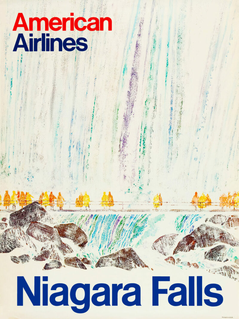 1968 American Airlines Niagara Falls vintage travel poster with vibrant colors and dynamic design