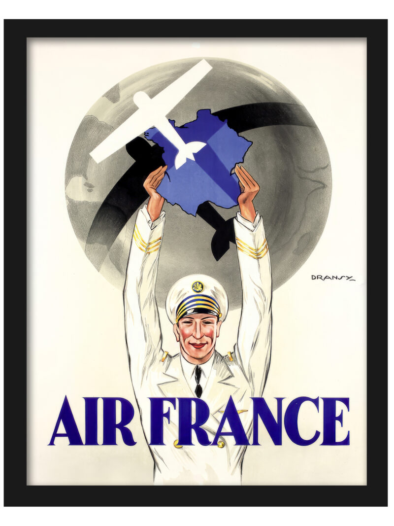 1933 vintage Air France poster featuring a pilot and stylized aircraft over France