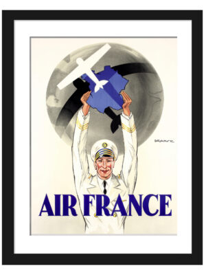 1933 vintage Air France poster featuring a pilot and stylized aircraft over France
