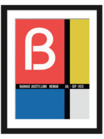 Reproduction of the 1923 Bauhaus exhibition poster featuring bold geometric shapes in red, yellow, blue, and black