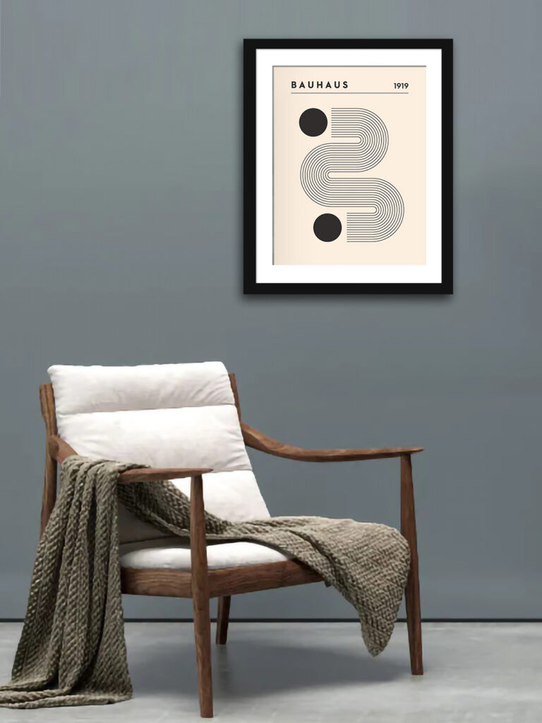 1919 Bauhaus poster with a minimalist linear "S" design and black circles